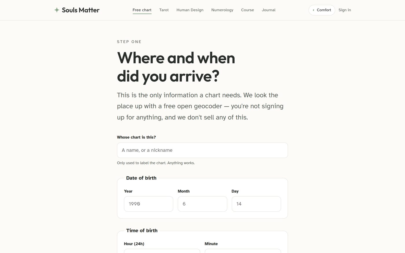 Souls Matter — Share your birth details