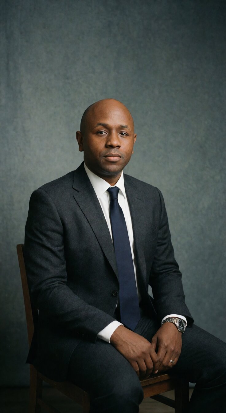 Ryan Perez seated in a charcoal suit and navy tie, hands clasped, direct gaze