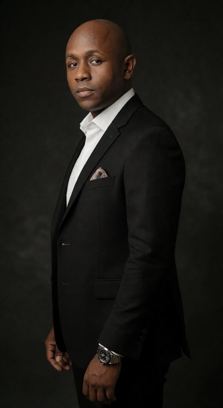 Ryan Perez in a black crewneck sweater against a white backdrop, arms crossed, direct gaze