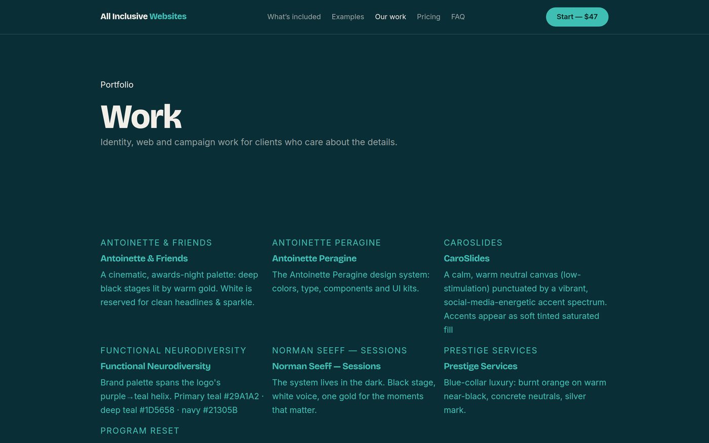 All Inclusive Websites — The work