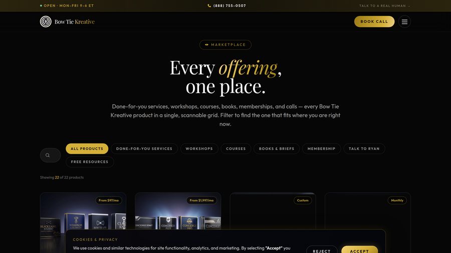 Bow Tie Kreative homepage