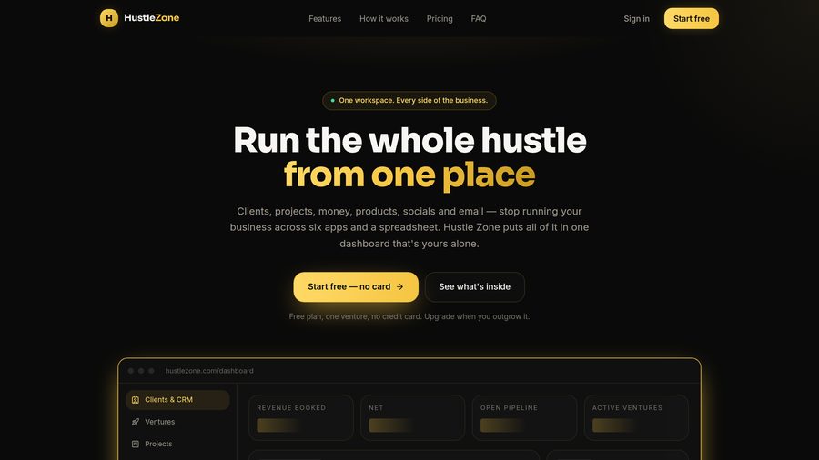 Hustle Zone homepage