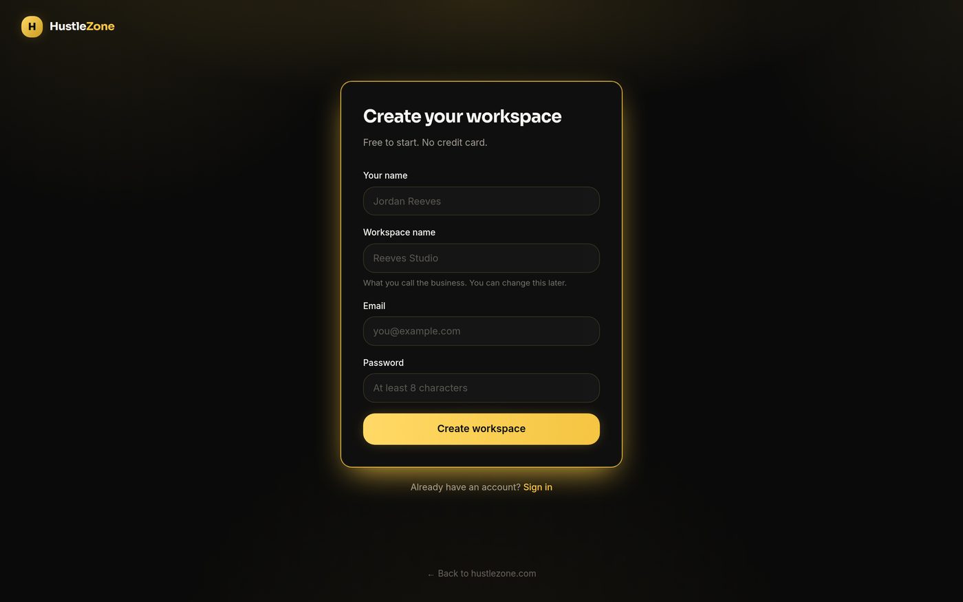 Hustle Zone — Create your workspace